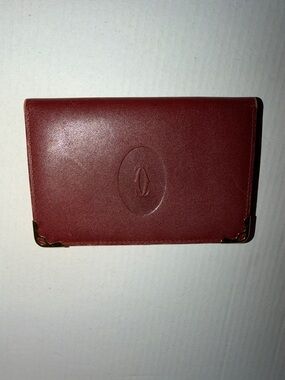 Cartier Leather Card Case with Embossed Oval Logo - Burgundy